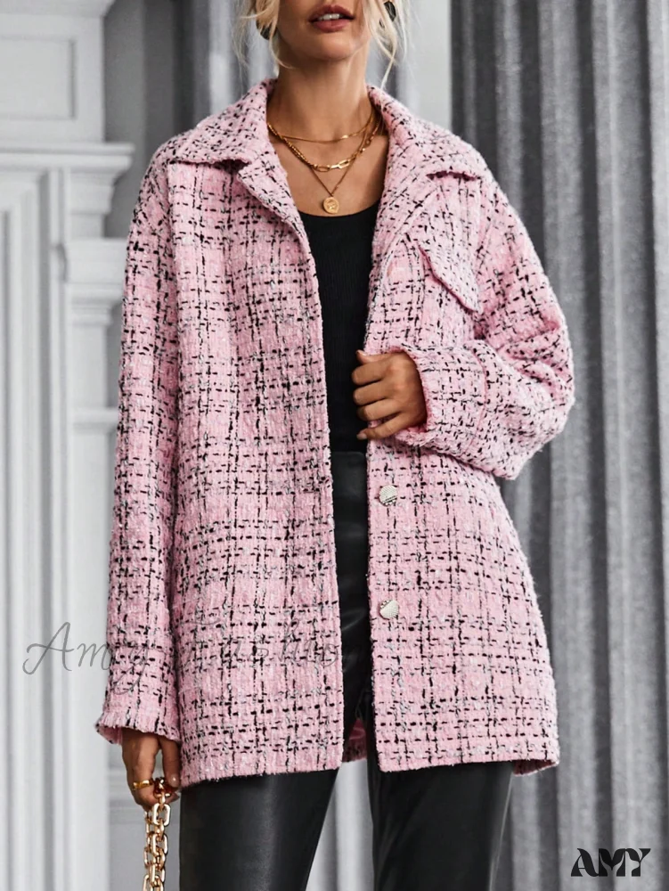 Amy Fashion - Drop Shoulder Flap Pocket Tweed Coat - Image 4