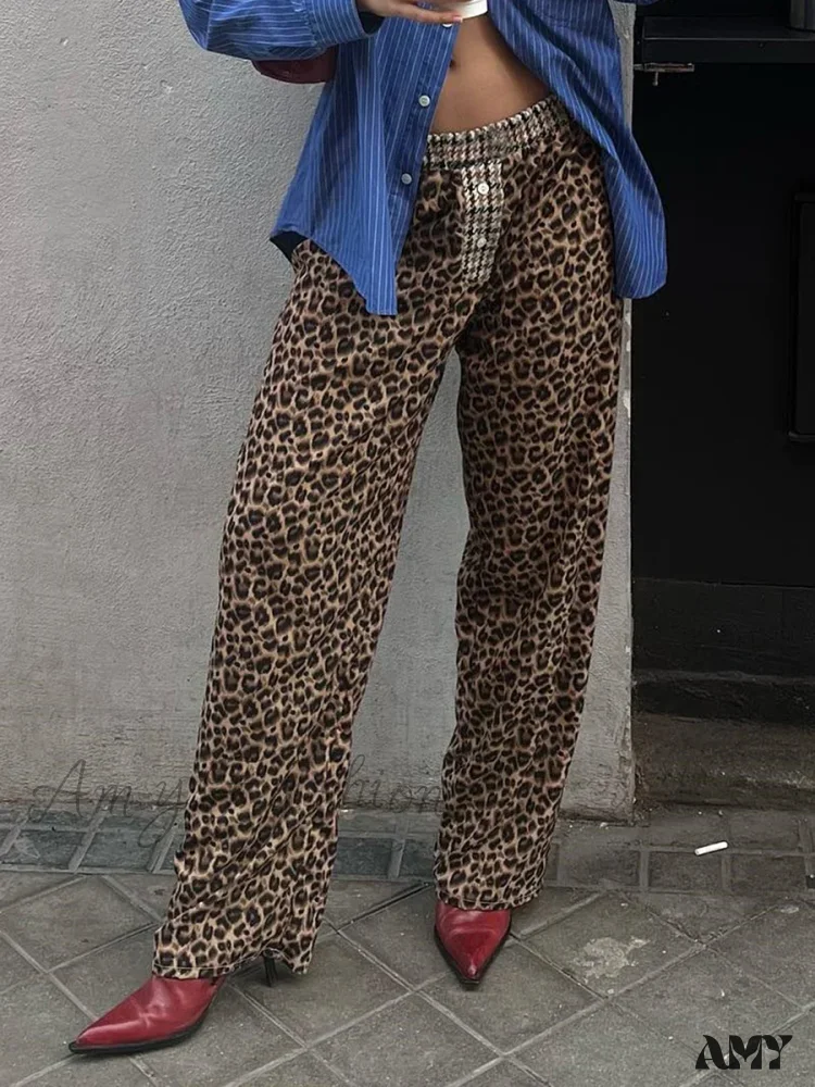 Elastic Waistband Leopard Houndstooth Print Casual Pants - Image 3