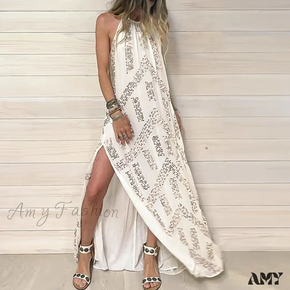Amy Fashion -  Elegant Lace Halter Backless Boho Dress