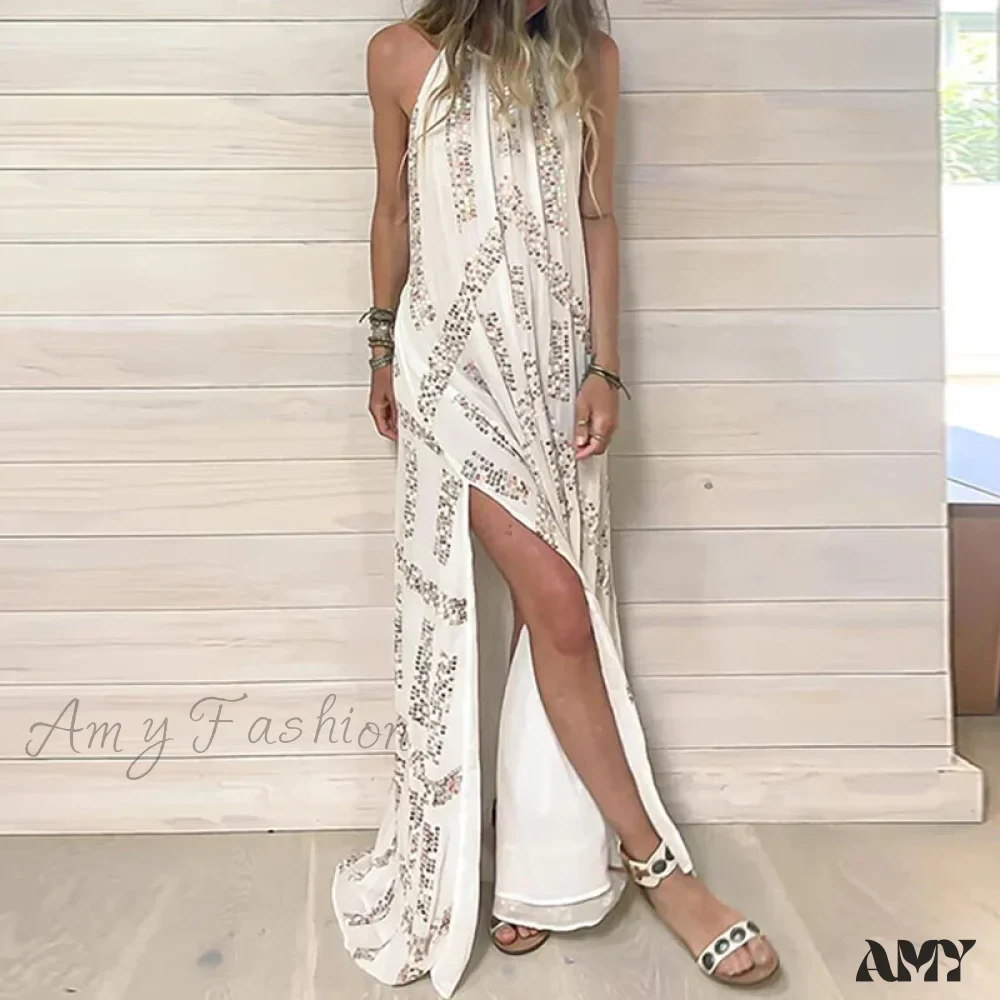 Amy Fashion -  Elegant Lace Halter Backless Boho Dress - Image 2