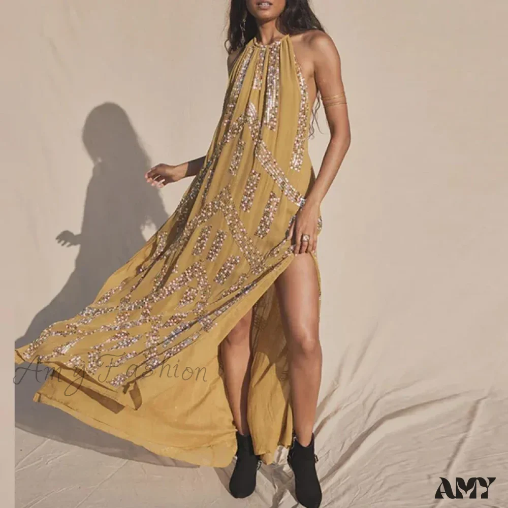 Amy Fashion -  Elegant Lace Halter Backless Boho Dress - Image 4