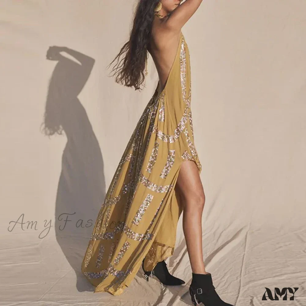 Amy Fashion -  Elegant Lace Halter Backless Boho Dress - Image 5