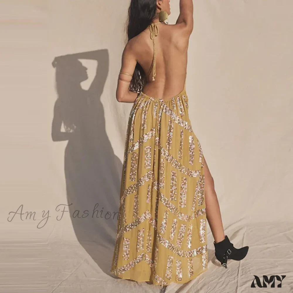 Amy Fashion -  Elegant Lace Halter Backless Boho Dress - Image 6