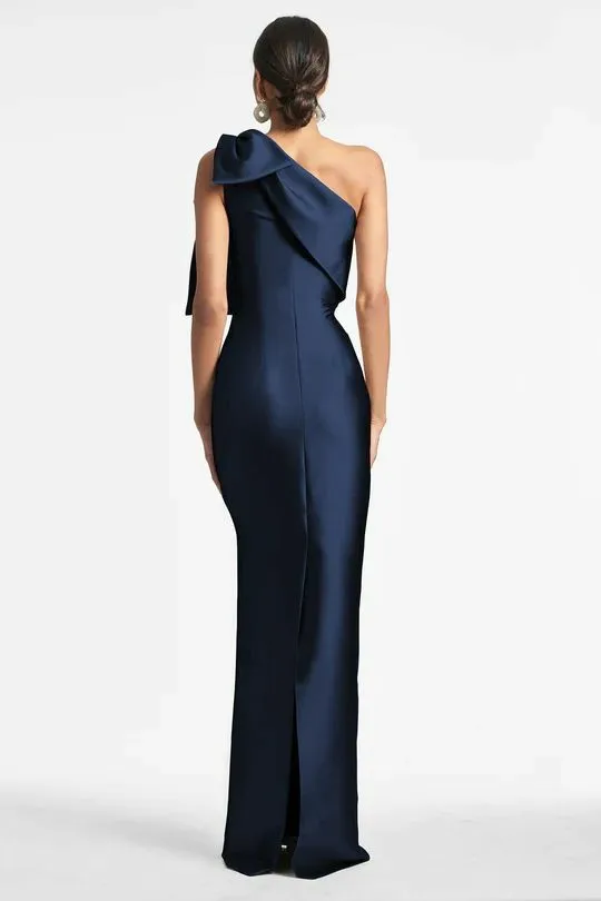 Elegant Long Dark Navy Bow Mermaid Prom Dress - Image 2