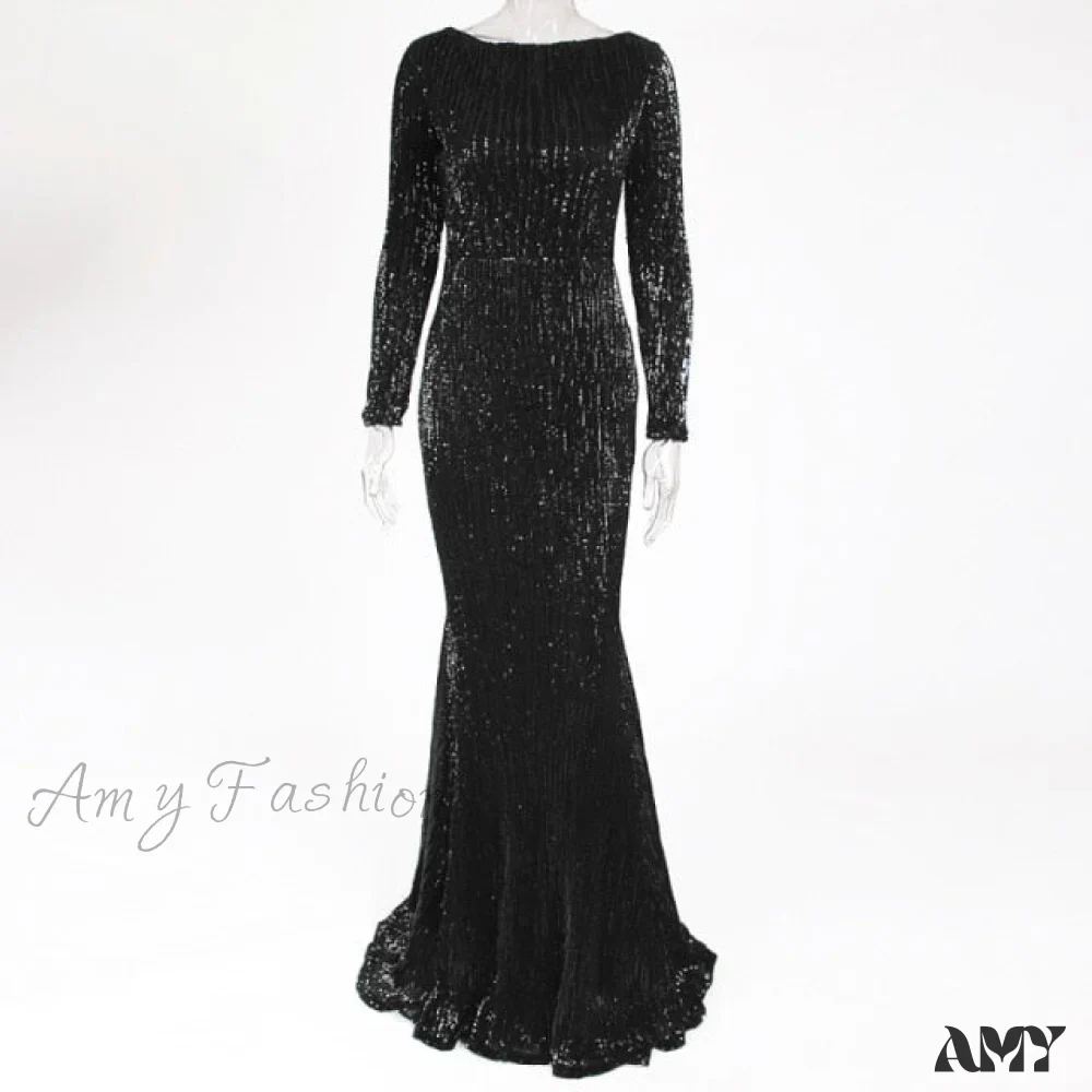 Amy Fashion - Elegant O Neck Long Sleeve Sequin Maxi Dress - Image 3