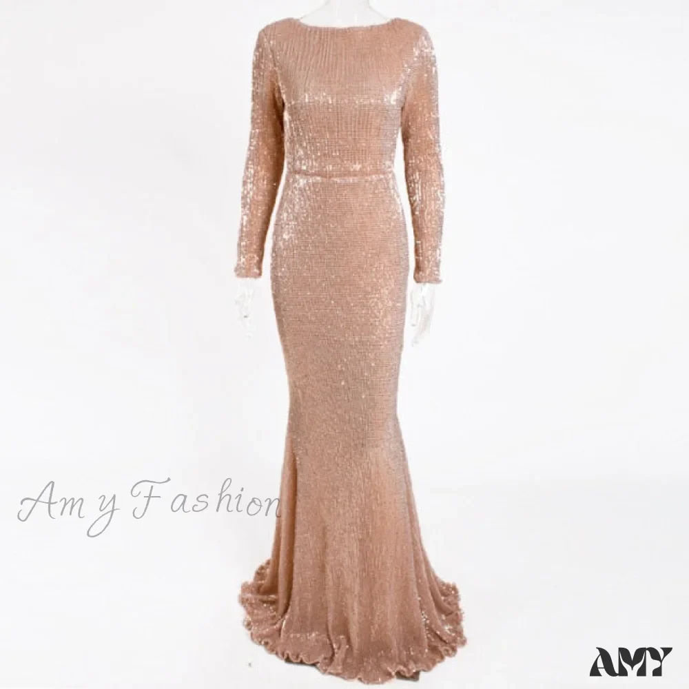 Amy Fashion - Elegant O Neck Long Sleeve Sequin Maxi Dress - Image 5