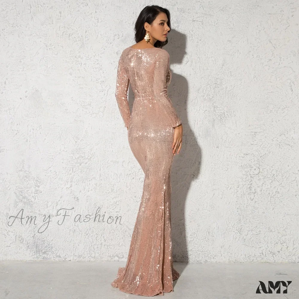 Amy Fashion - Elegant O Neck Long Sleeve Sequin Maxi Dress - Image 6