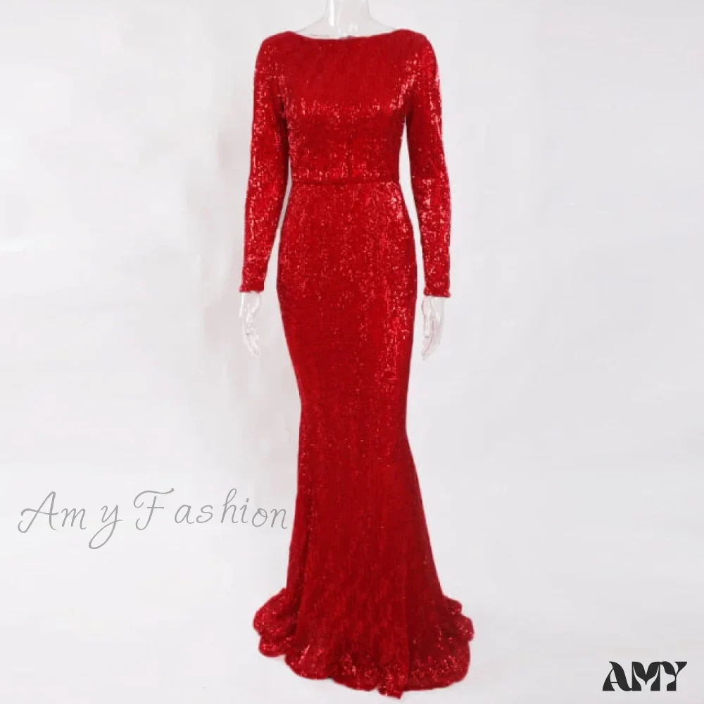 Amy Fashion - Elegant O Neck Long Sleeve Sequin Maxi Dress - Image 7