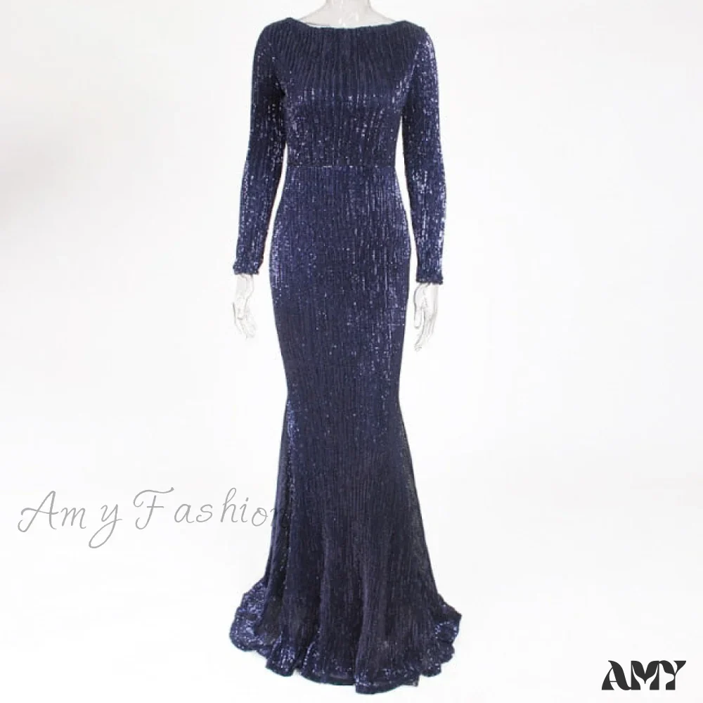 Amy Fashion - Elegant O Neck Long Sleeve Sequin Maxi Dress - Image 9