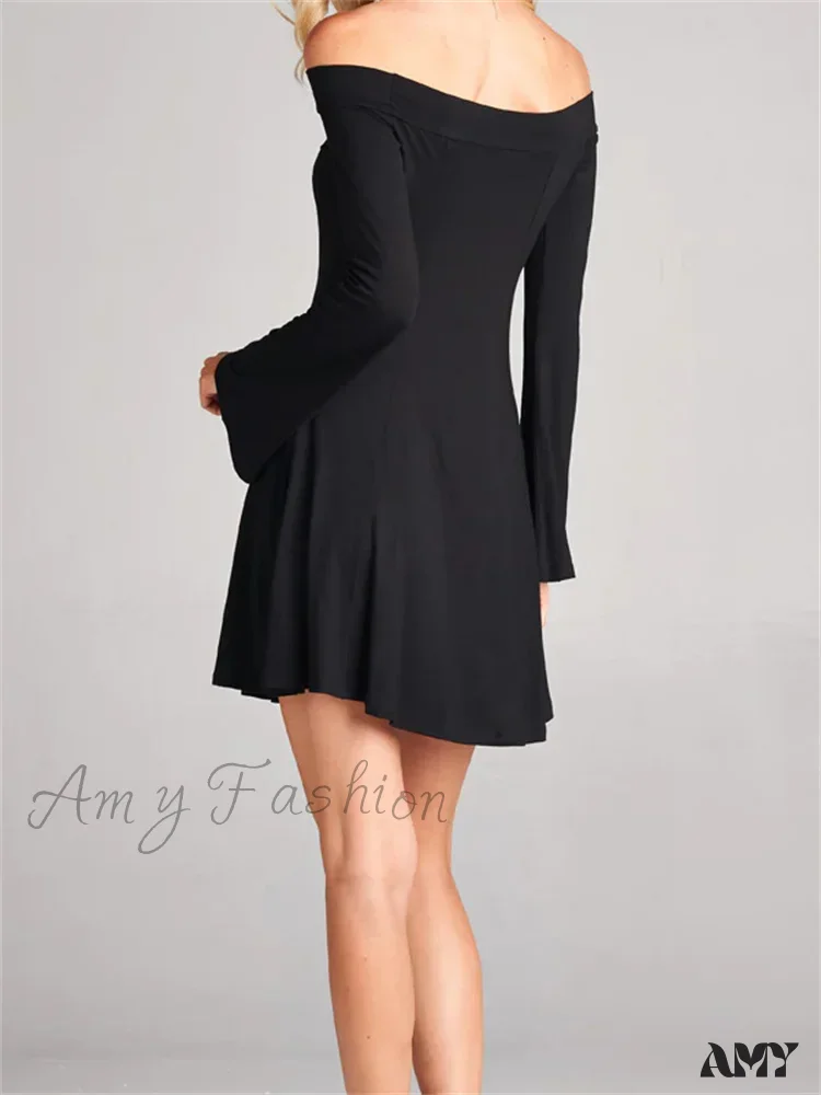 Amy Fashion - Elegant Off Shoulder Solid Color Long Sleeve Party Mini Dress - Image 4