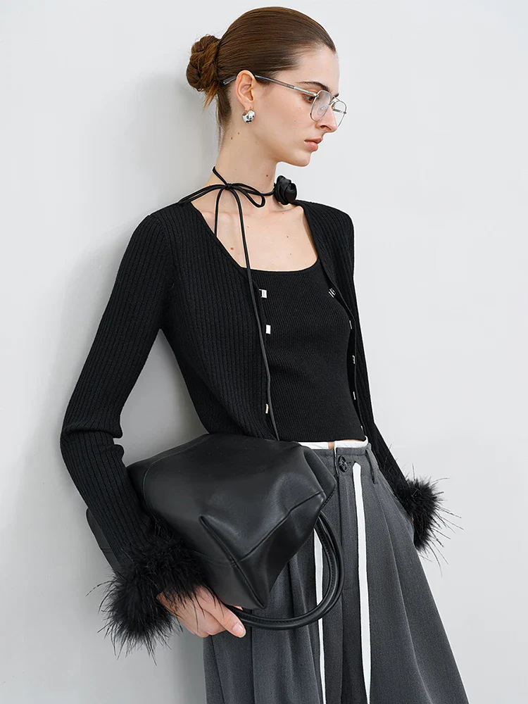 Elegant Ostrich Sleeve Sweater Cardigan - Image 2