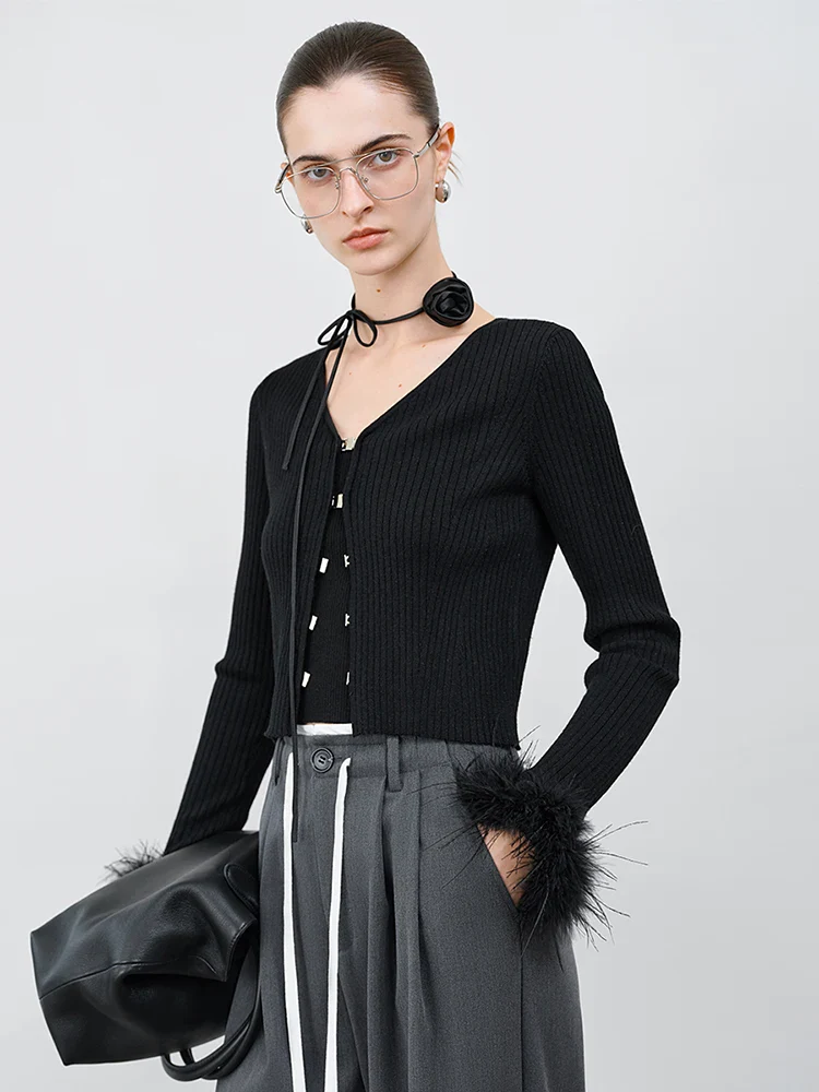 Elegant Ostrich Sleeve Sweater Cardigan - Image 3
