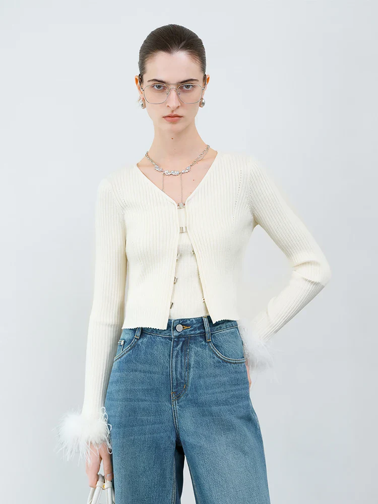 Elegant Ostrich Sleeve Sweater Cardigan - Image 4