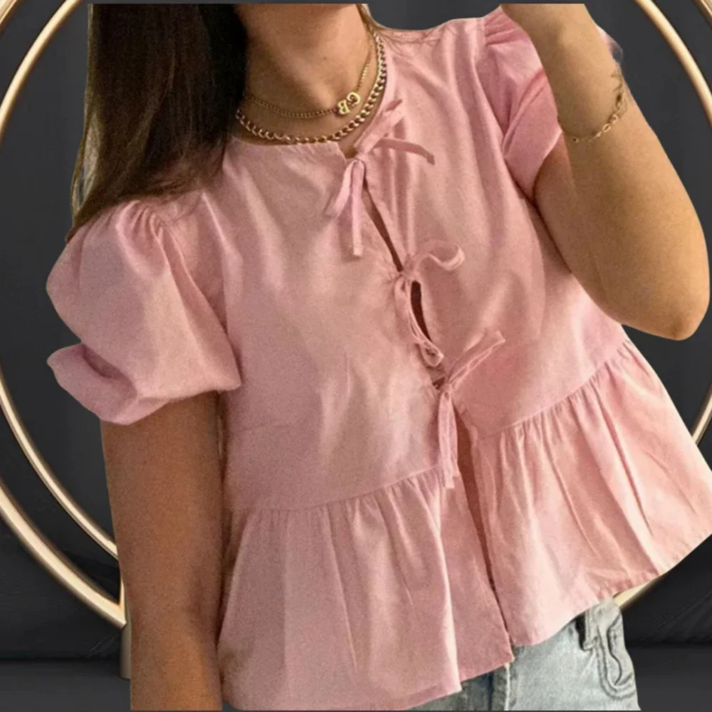 Elegant Peplum Puff Sleeve Blouse - Image 3