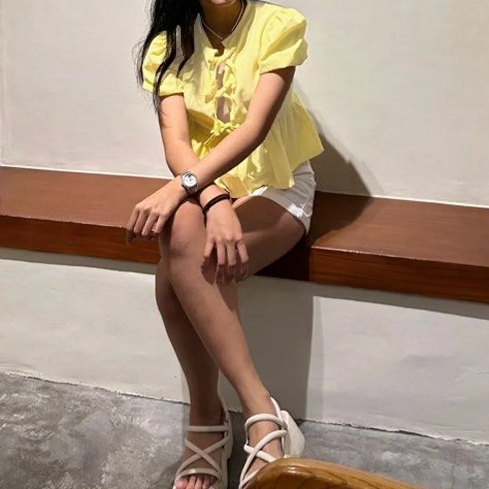 Elegant Peplum Puff Sleeve Blouse - Image 5