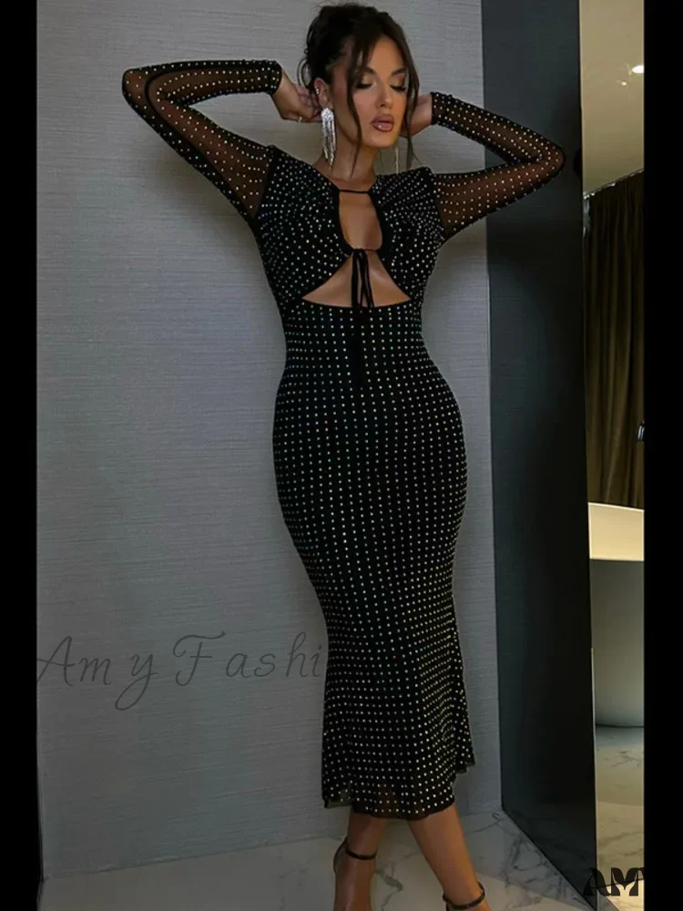 Amy Fashion - Elegant Sequin Sparkle Hollow Out Sexy Boho Dress - Image 4