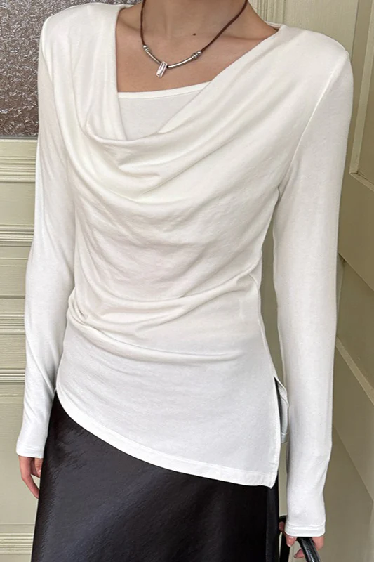 Elegant Slouchy Neck Asymmetrical Slim Base Layer