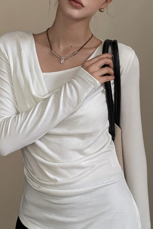 Elegant Slouchy Neck Asymmetrical Slim Base Layer - Image 2