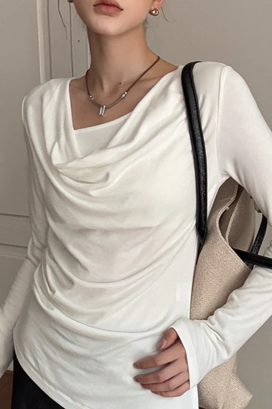 Elegant Slouchy Neck Asymmetrical Slim Base Layer - Image 3