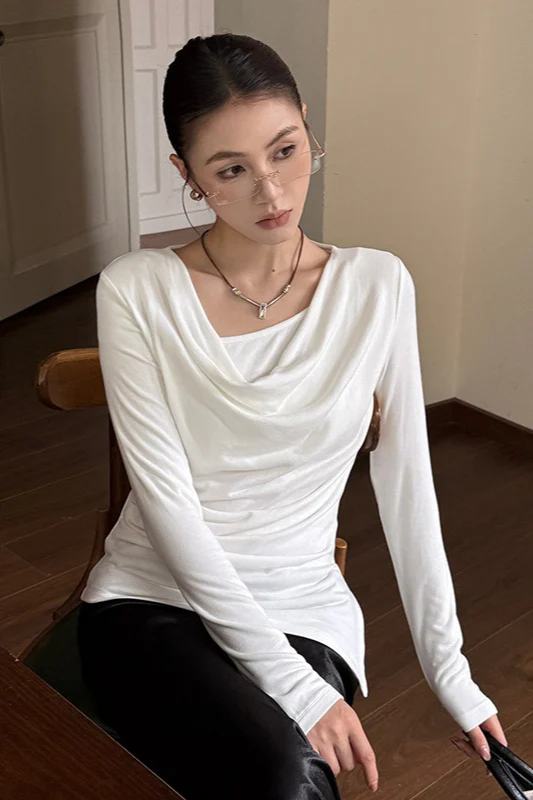 Elegant Slouchy Neck Asymmetrical Slim Base Layer - Image 4