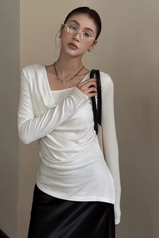 Elegant Slouchy Neck Asymmetrical Slim Base Layer - Image 5