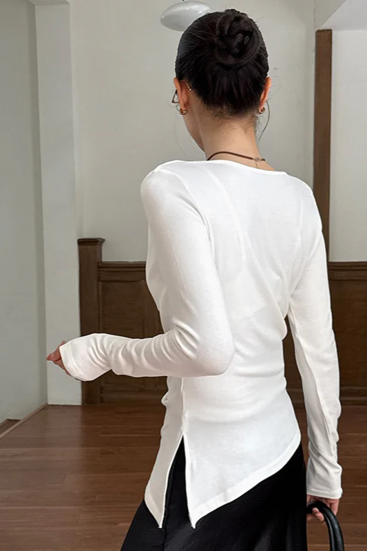 Elegant Slouchy Neck Asymmetrical Slim Base Layer - Image 6