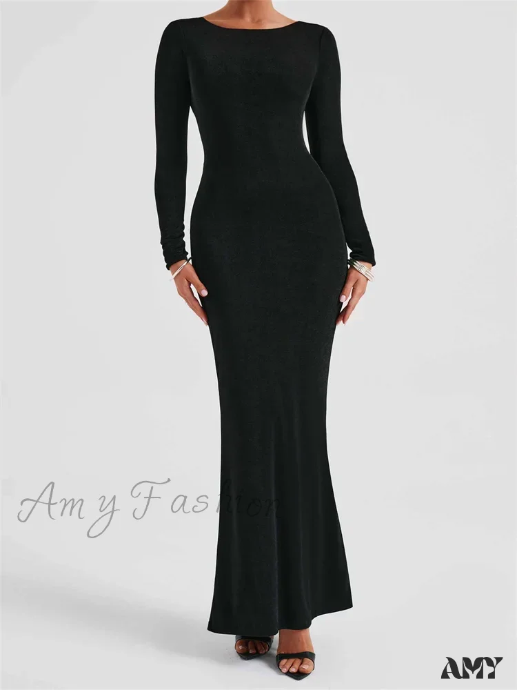 Amy Fashion - Elegant Women Party  Backless Criss-cross Tie-up Bodycon Formal Club  Sleeve Solid Female Vestido - Image 4