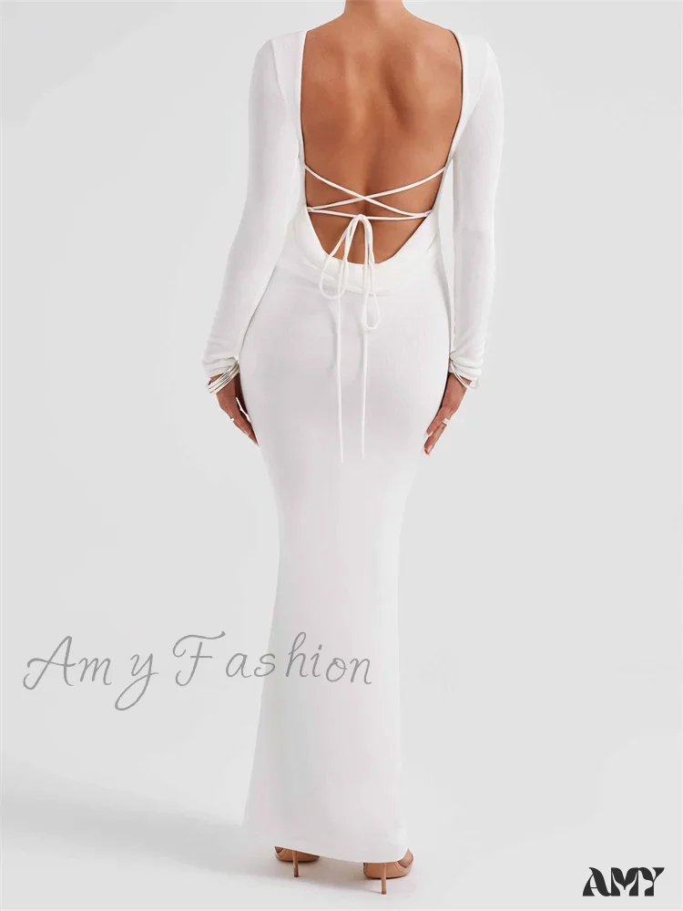 Amy Fashion - Elegant Women Party  Backless Criss-cross Tie-up Bodycon Formal Club  Sleeve Solid Female Vestido - Image 9