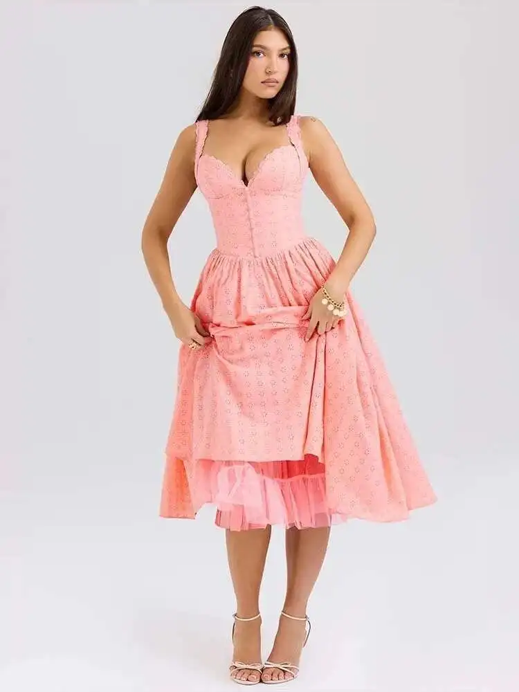 Embroidery Strap A-Line Midi Dress - Image 2