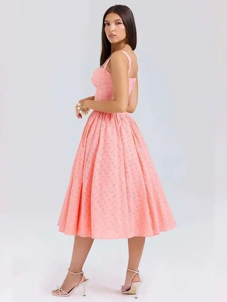 Embroidery Strap A-Line Midi Dress - Image 4