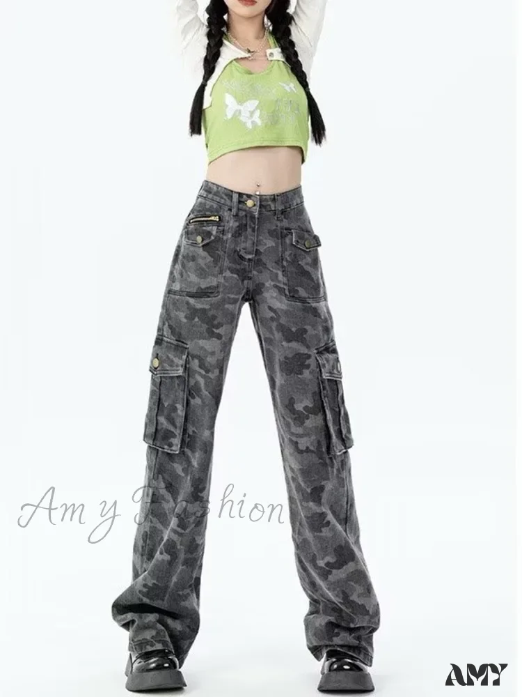 Amy Fashion - Fashion Women's Slacks Aesthetic Clothing Vintage Harajuku New Women Clothes for Teenagers Flare Jean