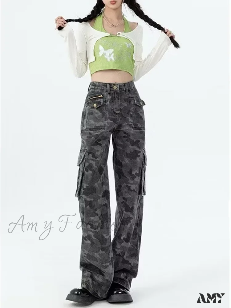 Amy Fashion - Fashion Women's Slacks Aesthetic Clothing Vintage Harajuku New Women Clothes for Teenagers Flare Jean - Image 2