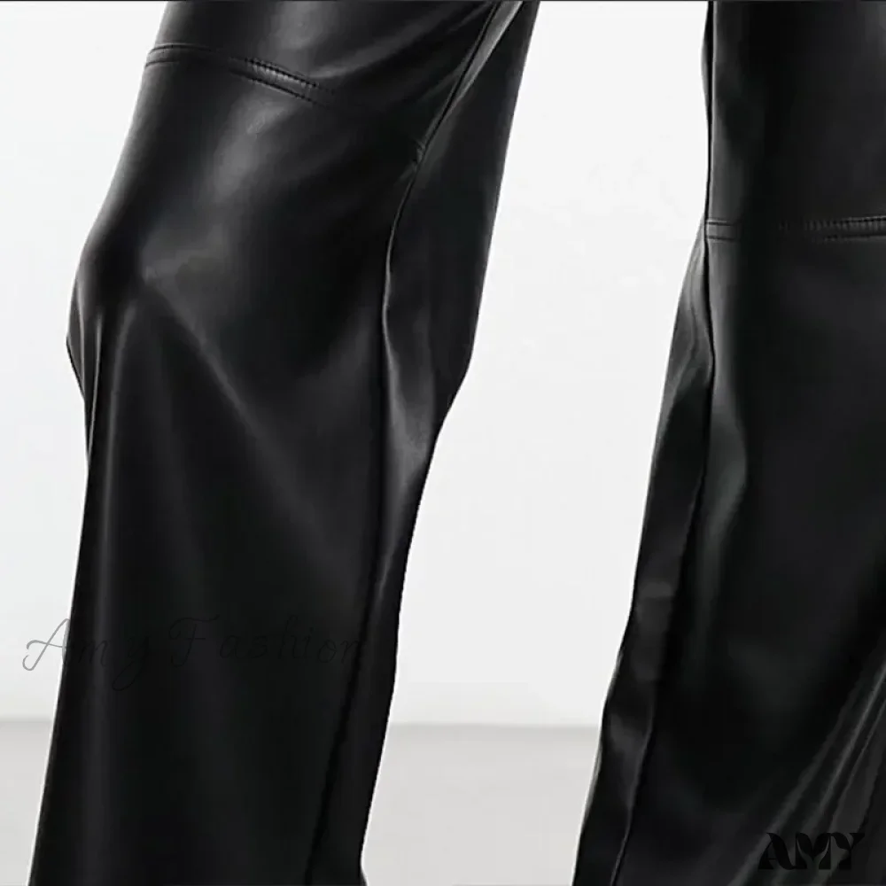 Faux Leather High Waist Slim Chic Leisure Vintage Pants - Image 4