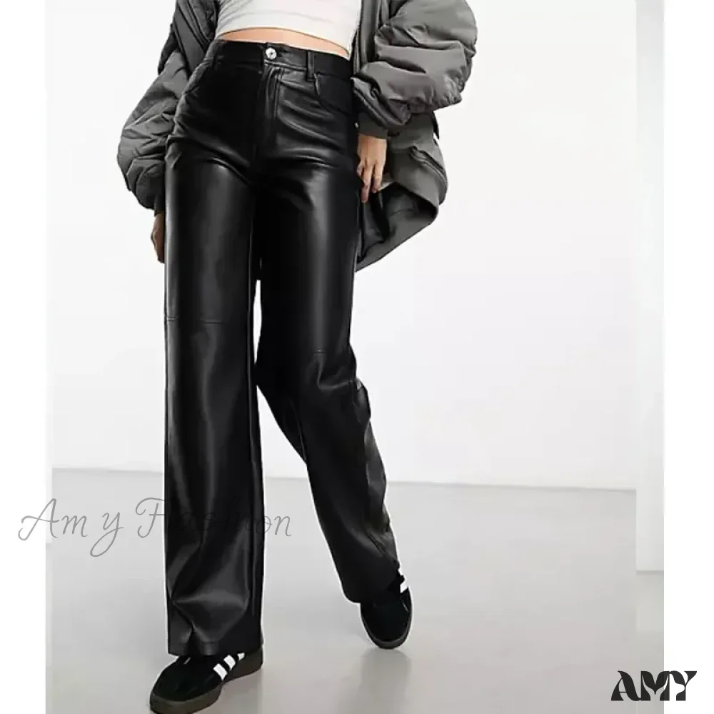 Faux Leather High Waist Slim Chic Leisure Vintage Pants - Image 7