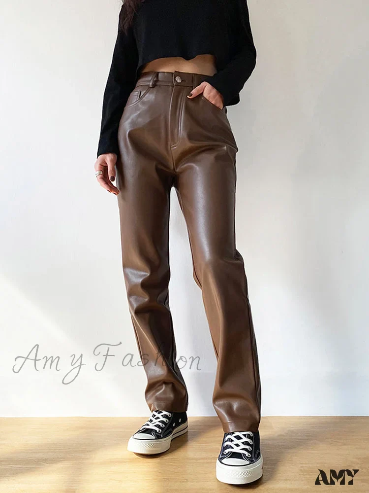 Amy Fashion - Faux Leather Wide Leg Pants - Image 2