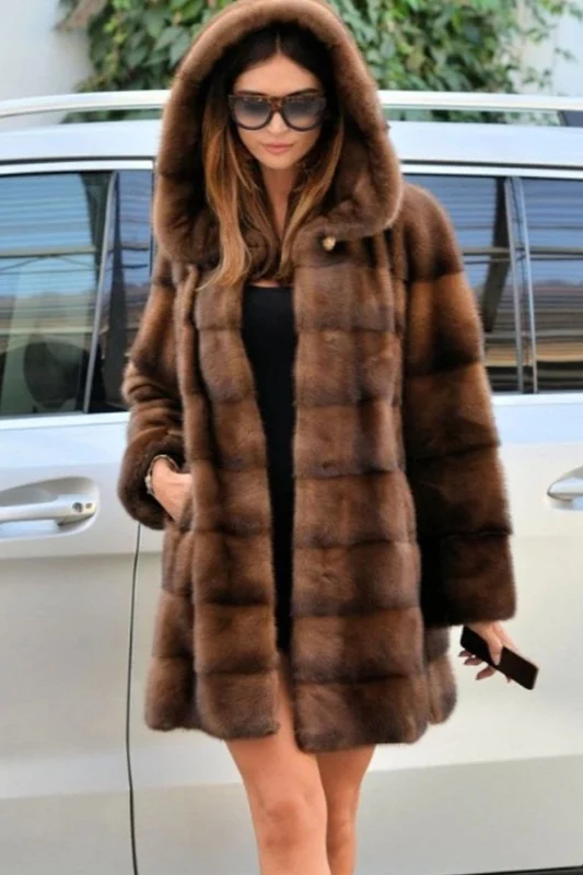Faux Mink Fur Hooded Mid-Length Plus Size Loose Coat - Image 3
