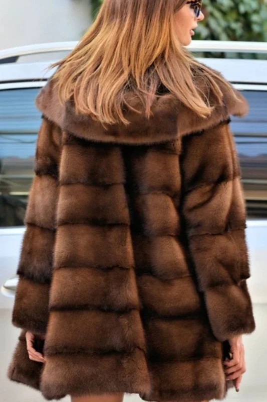Faux Mink Fur Hooded Mid-Length Plus Size Loose Coat - Image 4