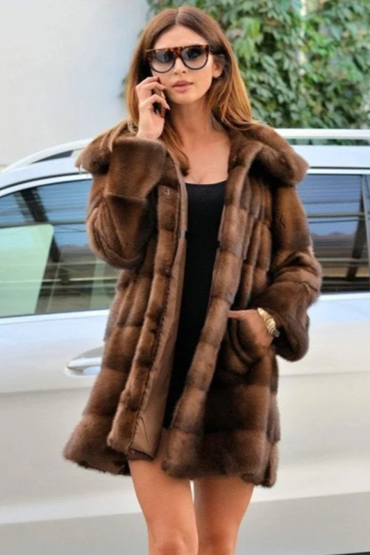Faux Mink Fur Hooded Mid-Length Plus Size Loose Coat - Image 5