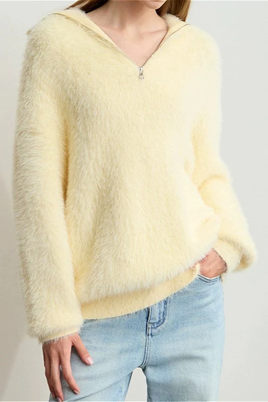 Faux Mink Slouchy Turtleneck Zip-Front Sweater - Image 3