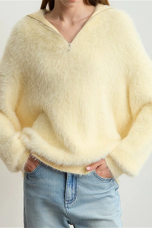 Faux Mink Slouchy Turtleneck Zip-Front Sweater - Image 4