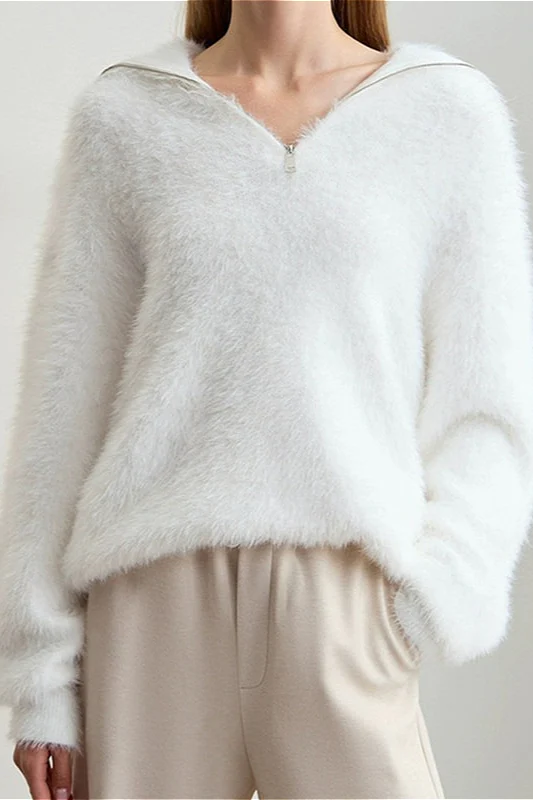 Faux Mink Slouchy Turtleneck Zip-Front Sweater - Image 5