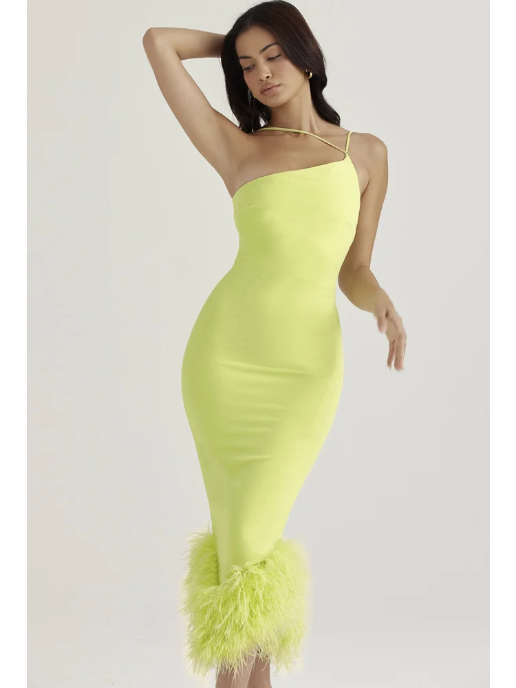Feather Strap Backless Midi Dress - Image 2
