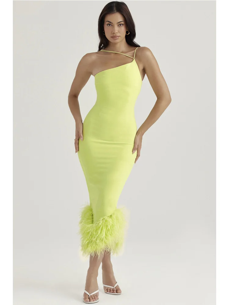 Feather Strap Backless Midi Dress - Image 3