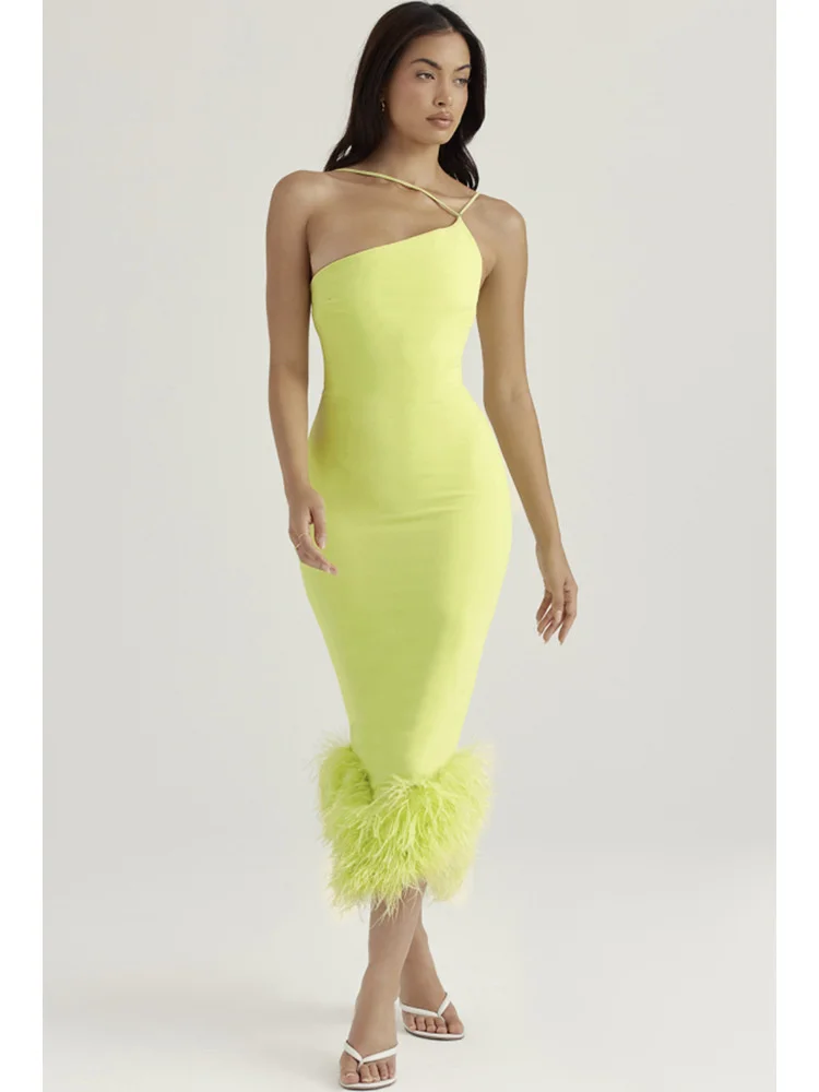 Feather Strap Backless Midi Dress - Image 4