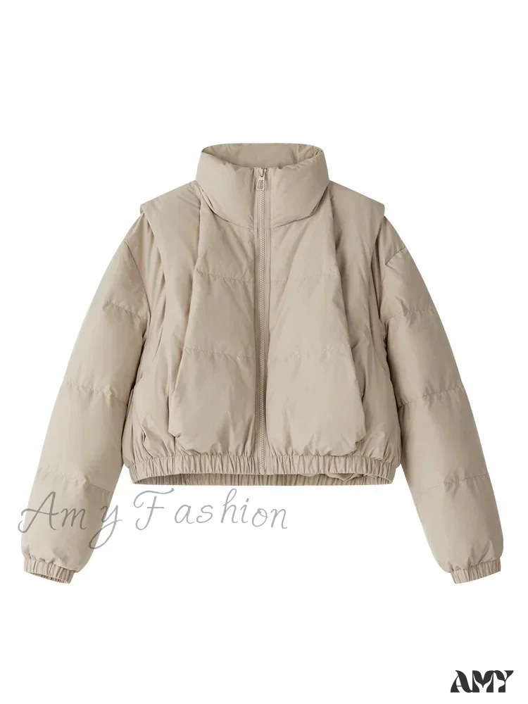 Filling Capacity Korean Style Casual Short Down Stand Collar Commuter Coat - Image 4
