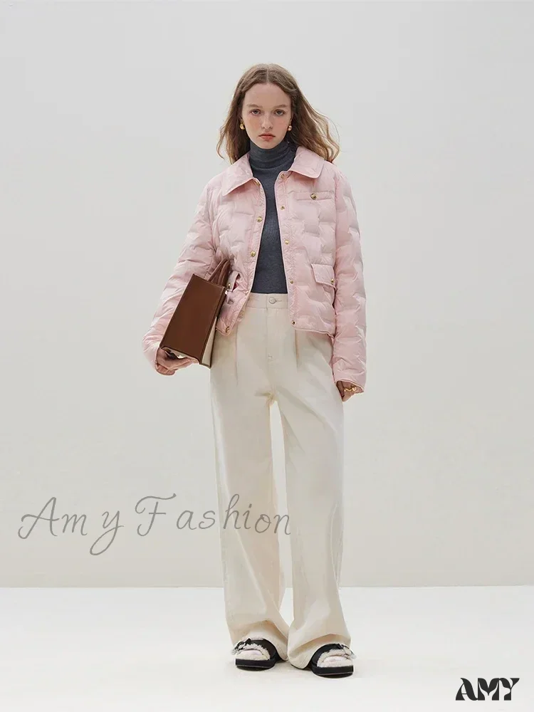 Filling Capacity Lightweight Thin Pink Short Down Shirt Style Coat - Image 7
