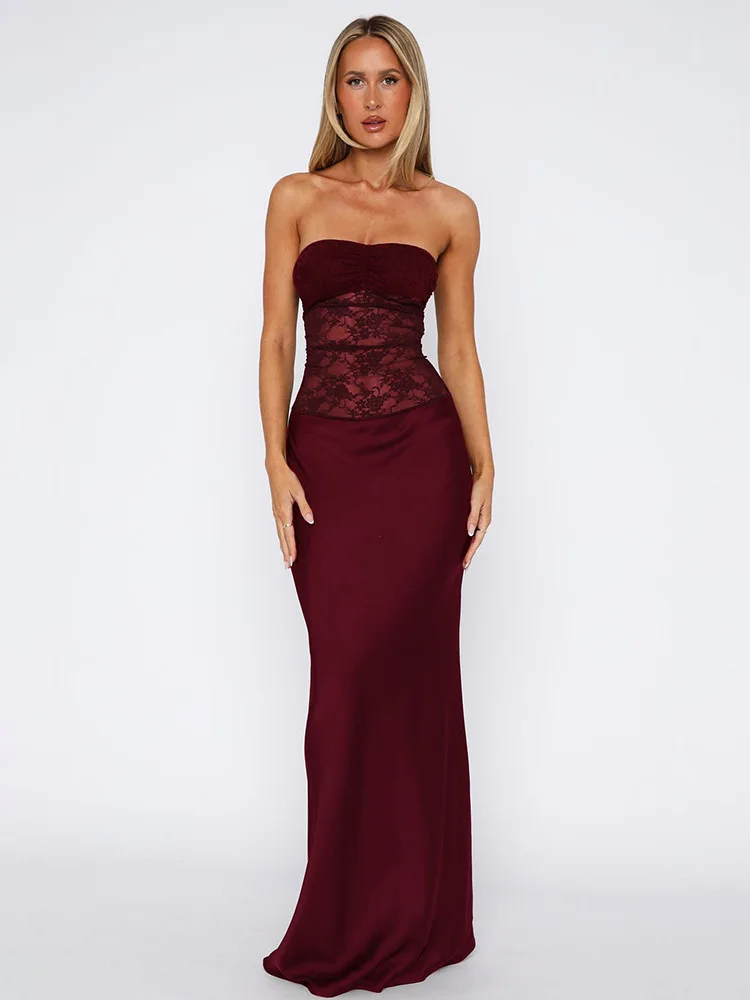 Fishtail Lace Spliced Strapless Backless Prom Dress - Image 7