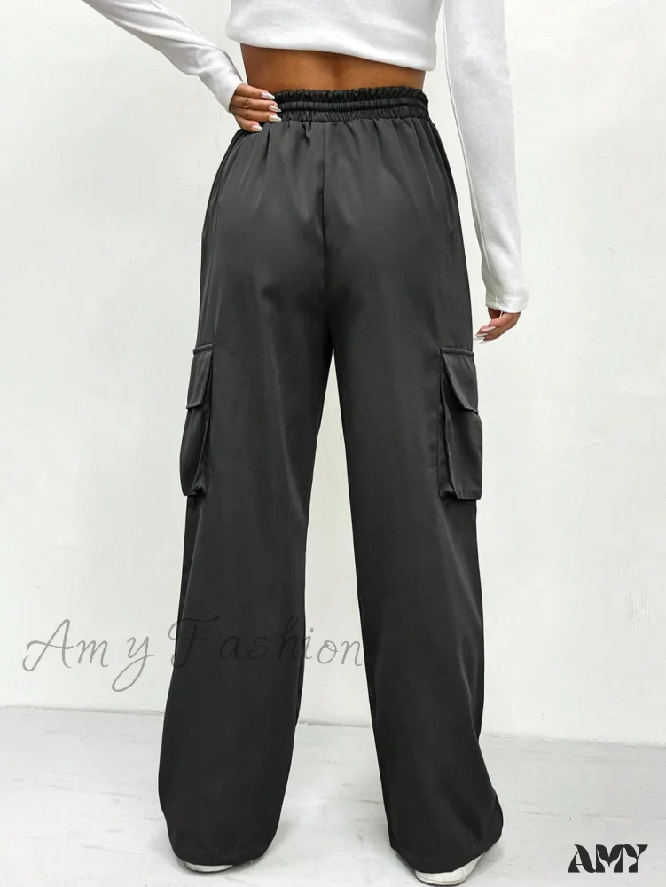 Amy Fashion - Flap Pocket Side Drawstring Waist Cargo Pants - Image 2