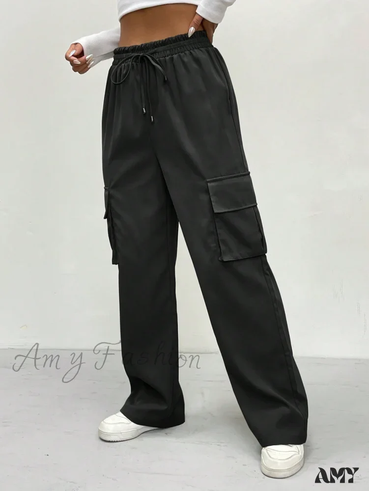 Amy Fashion - Flap Pocket Side Drawstring Waist Cargo Pants - Image 3