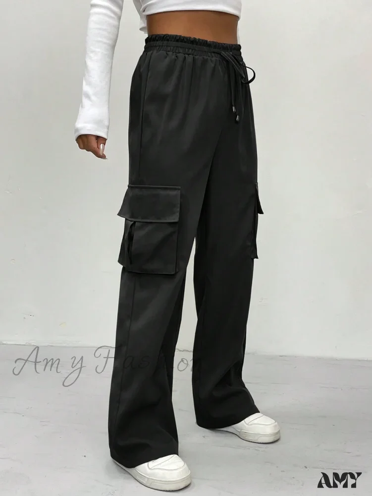 Amy Fashion - Flap Pocket Side Drawstring Waist Cargo Pants - Image 4